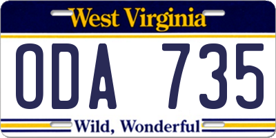 WV license plate ODA735