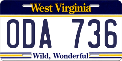 WV license plate ODA736