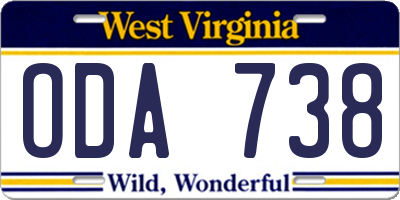 WV license plate ODA738
