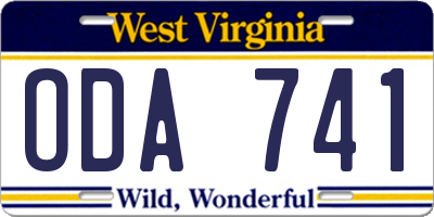 WV license plate ODA741