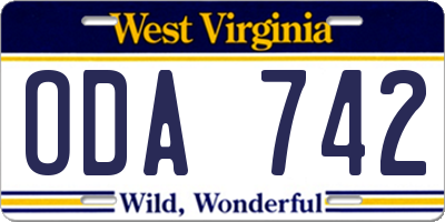 WV license plate ODA742