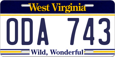 WV license plate ODA743