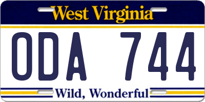 WV license plate ODA744