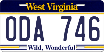WV license plate ODA746