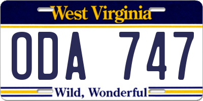 WV license plate ODA747