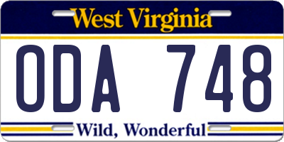 WV license plate ODA748
