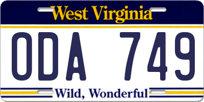 WV license plate ODA749