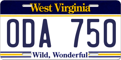 WV license plate ODA750