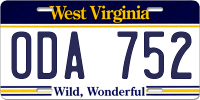 WV license plate ODA752
