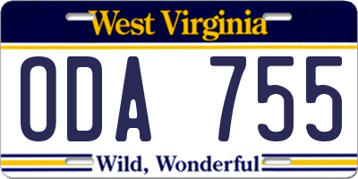 WV license plate ODA755