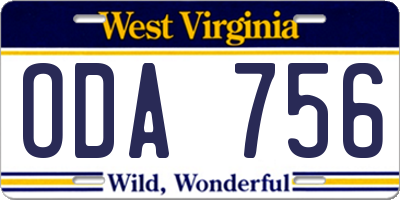 WV license plate ODA756