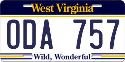 WV license plate ODA757