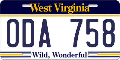 WV license plate ODA758