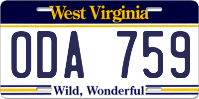 WV license plate ODA759