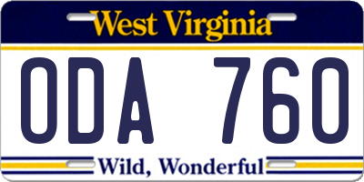 WV license plate ODA760
