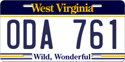 WV license plate ODA761