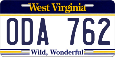 WV license plate ODA762