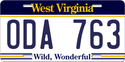 WV license plate ODA763