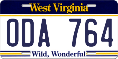 WV license plate ODA764