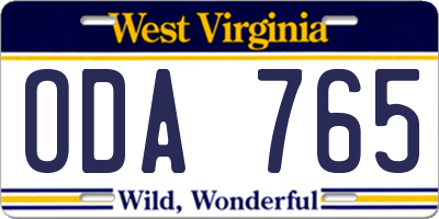 WV license plate ODA765