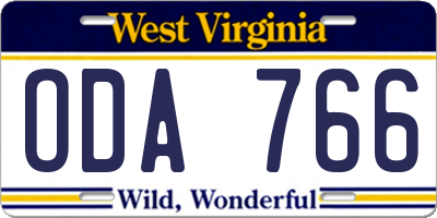 WV license plate ODA766