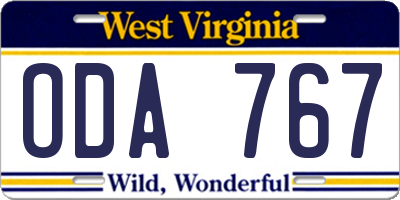 WV license plate ODA767