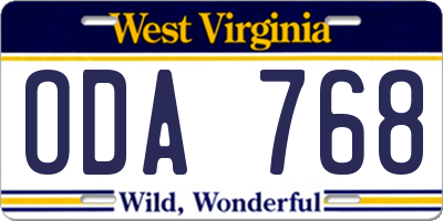 WV license plate ODA768
