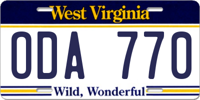 WV license plate ODA770