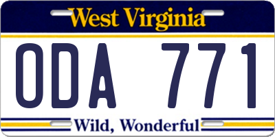 WV license plate ODA771