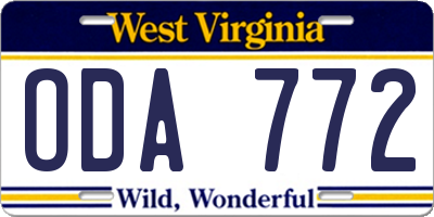 WV license plate ODA772