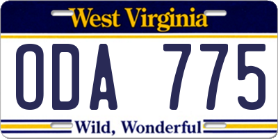 WV license plate ODA775