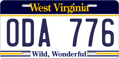 WV license plate ODA776