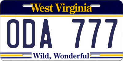 WV license plate ODA777