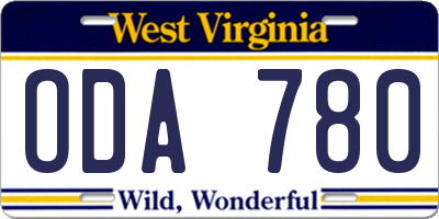 WV license plate ODA780