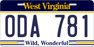 WV license plate ODA781