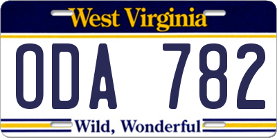 WV license plate ODA782