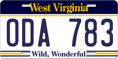 WV license plate ODA783