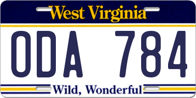 WV license plate ODA784