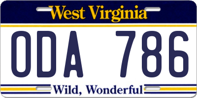 WV license plate ODA786