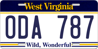 WV license plate ODA787