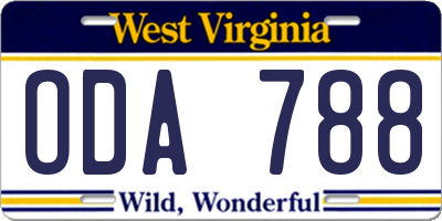 WV license plate ODA788