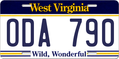 WV license plate ODA790