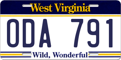 WV license plate ODA791