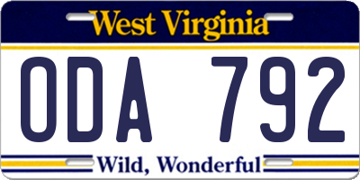 WV license plate ODA792