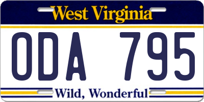 WV license plate ODA795