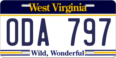 WV license plate ODA797