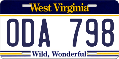 WV license plate ODA798