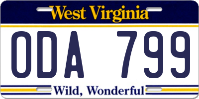 WV license plate ODA799