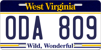 WV license plate ODA809