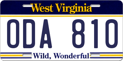 WV license plate ODA810